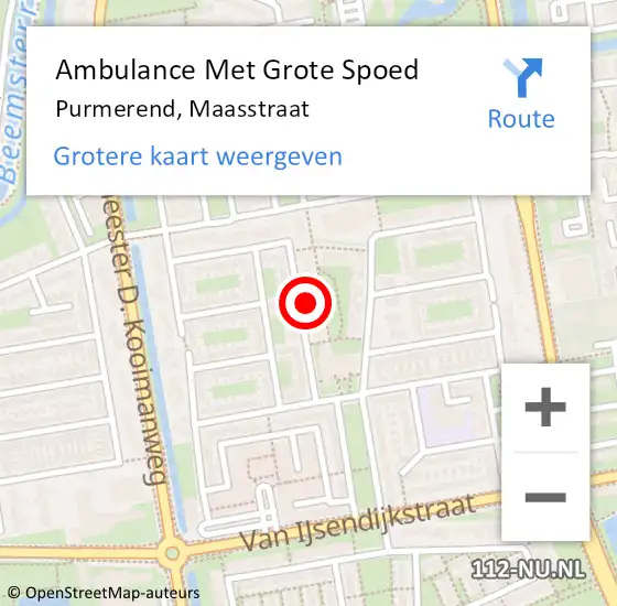 Locatie op kaart van de 112 melding: Ambulance Met Grote Spoed Naar Purmerend, Maasstraat op 15 december 2024 04:20