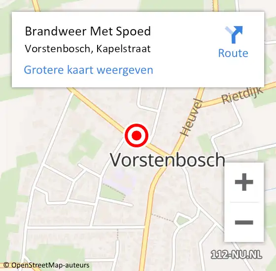 Locatie op kaart van de 112 melding: Brandweer Met Spoed Naar Vorstenbosch, Kapelstraat op 15 december 2024 04:36