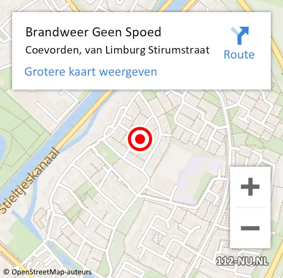 Locatie op kaart van de 112 melding: Brandweer Geen Spoed Naar Coevorden, van Limburg Stirumstraat op 15 december 2024 04:55