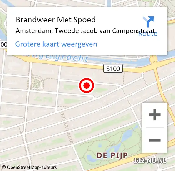 Locatie op kaart van de 112 melding: Brandweer Met Spoed Naar Amsterdam, Tweede Jacob van Campenstraat op 15 december 2024 05:07