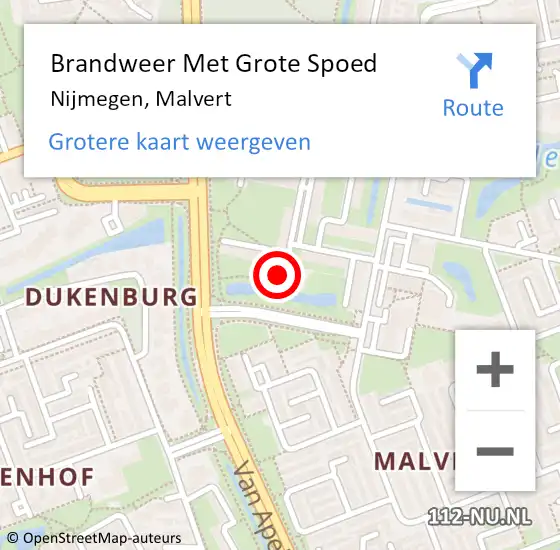 Locatie op kaart van de 112 melding: Brandweer Met Grote Spoed Naar Nijmegen, Malvert op 15 december 2024 08:04