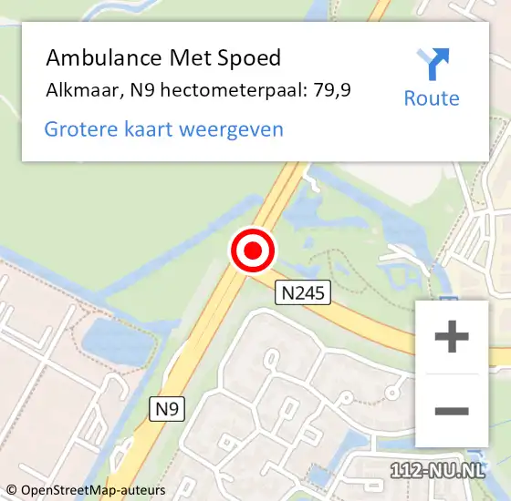 Locatie op kaart van de 112 melding: Ambulance Met Spoed Naar Alkmaar, N9 hectometerpaal: 79,9 op 15 december 2024 08:29