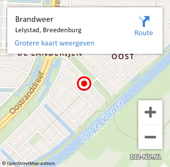 Locatie op kaart van de 112 melding: Brandweer Lelystad, Breedenburg op 15 december 2024 09:01