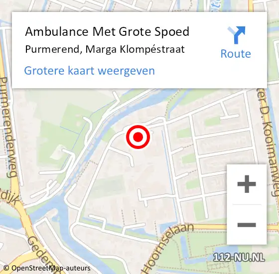 Locatie op kaart van de 112 melding: Ambulance Met Grote Spoed Naar Purmerend, Marga Klompéstraat op 15 december 2024 09:34