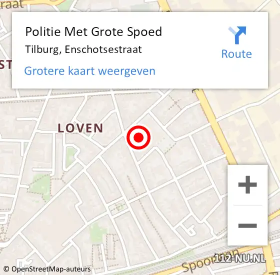 Locatie op kaart van de 112 melding: Politie Met Grote Spoed Naar Tilburg, Enschotsestraat op 15 december 2024 09:40