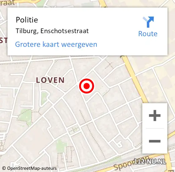 Locatie op kaart van de 112 melding: Politie Tilburg, Enschotsestraat op 15 december 2024 09:40