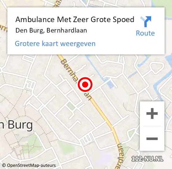 Locatie op kaart van de 112 melding: Ambulance Met Zeer Grote Spoed Naar Den Burg, Bernhardlaan op 15 december 2024 09:48