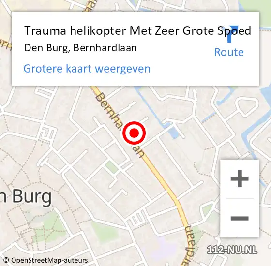 Locatie op kaart van de 112 melding: Trauma helikopter Met Zeer Grote Spoed Naar Den Burg, Bernhardlaan op 15 december 2024 09:48