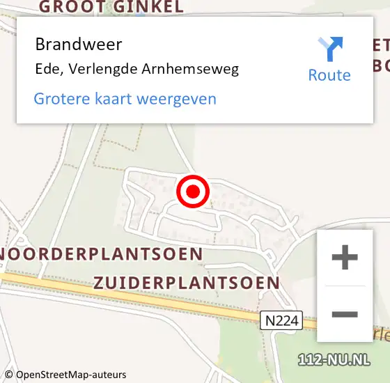 Locatie op kaart van de 112 melding: Brandweer Ede, Verlengde Arnhemseweg op 15 december 2024 09:56