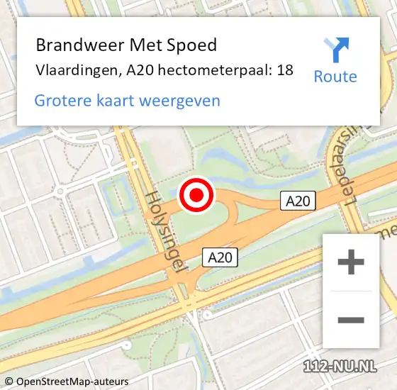 Locatie op kaart van de 112 melding: Brandweer Met Spoed Naar Vlaardingen, A20 hectometerpaal: 18 op 15 december 2024 10:02