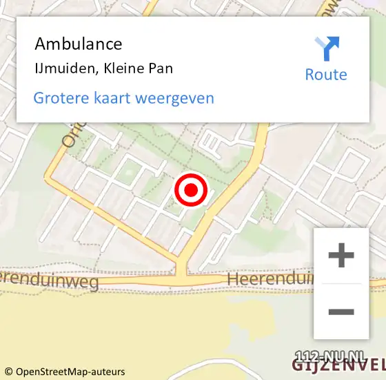 Locatie op kaart van de 112 melding: Ambulance IJmuiden, Kleine Pan op 15 december 2024 10:13