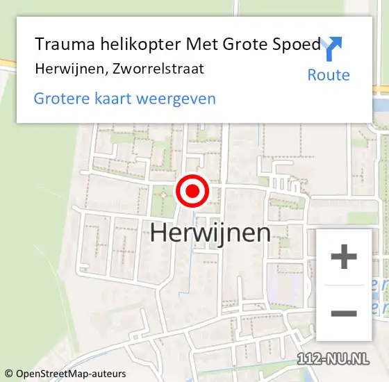 Locatie op kaart van de 112 melding: Trauma helikopter Met Grote Spoed Naar Herwijnen, Zworrelstraat op 15 december 2024 10:14