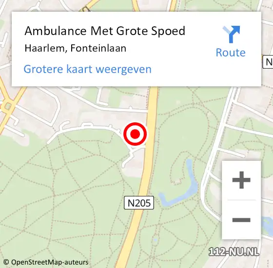 Locatie op kaart van de 112 melding: Ambulance Met Grote Spoed Naar Haarlem, Fonteinlaan op 15 december 2024 10:30