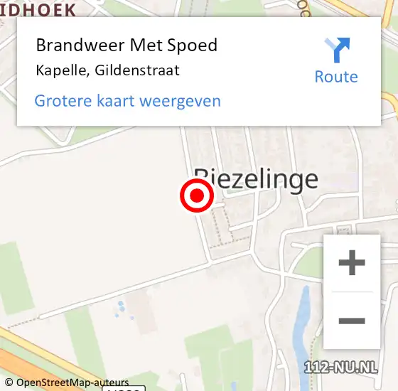 Locatie op kaart van de 112 melding: Brandweer Met Spoed Naar Kapelle, Gildenstraat op 15 december 2024 10:42