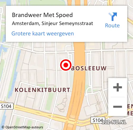 Locatie op kaart van de 112 melding: Brandweer Met Spoed Naar Amsterdam, Sinjeur Semeynsstraat op 15 december 2024 10:43