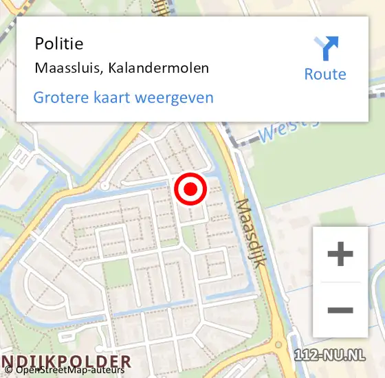 Locatie op kaart van de 112 melding: Politie Maassluis, Kalandermolen op 15 december 2024 13:05