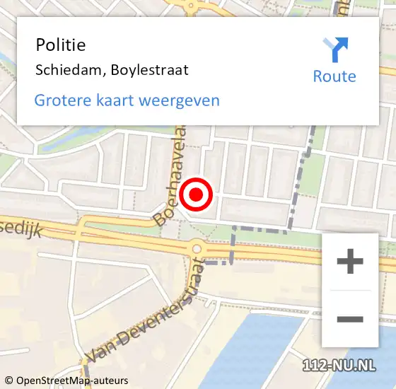 Locatie op kaart van de 112 melding: Politie Schiedam, Boylestraat op 15 december 2024 13:16