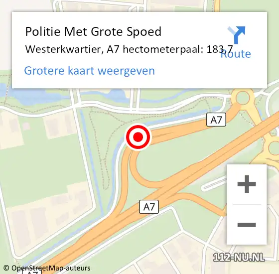 Locatie op kaart van de 112 melding: Politie Met Grote Spoed Naar Westerkwartier, A7 hectometerpaal: 183,7 op 15 december 2024 13:19