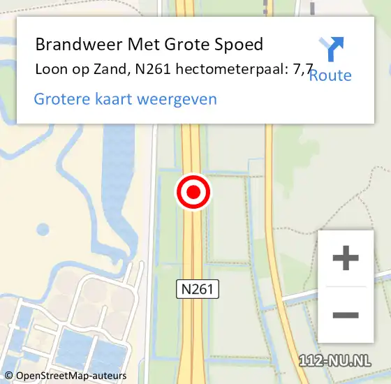 Locatie op kaart van de 112 melding: Brandweer Met Grote Spoed Naar Loon op Zand, N261 hectometerpaal: 7,7 op 15 december 2024 13:19