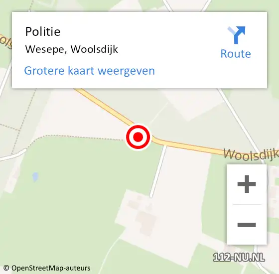 Locatie op kaart van de 112 melding: Politie Wesepe, Woolsdijk op 15 december 2024 13:56