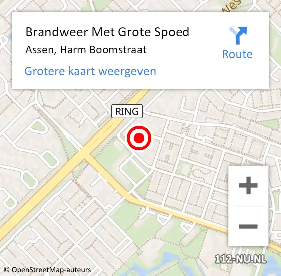 Locatie op kaart van de 112 melding: Brandweer Met Grote Spoed Naar Assen, Harm Boomstraat op 15 december 2024 13:58