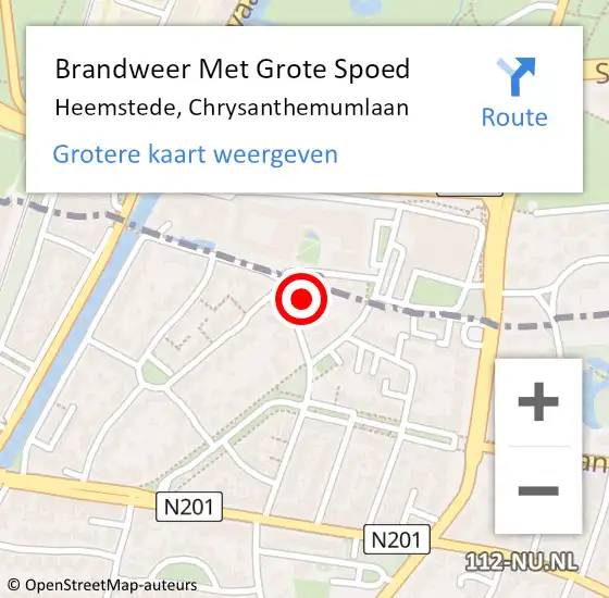 Locatie op kaart van de 112 melding: Brandweer Met Grote Spoed Naar Heemstede, Chrysanthemumlaan op 15 december 2024 14:06