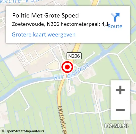 Locatie op kaart van de 112 melding: Politie Met Grote Spoed Naar Zoeterwoude, N206 hectometerpaal: 4,1 op 15 december 2024 14:29