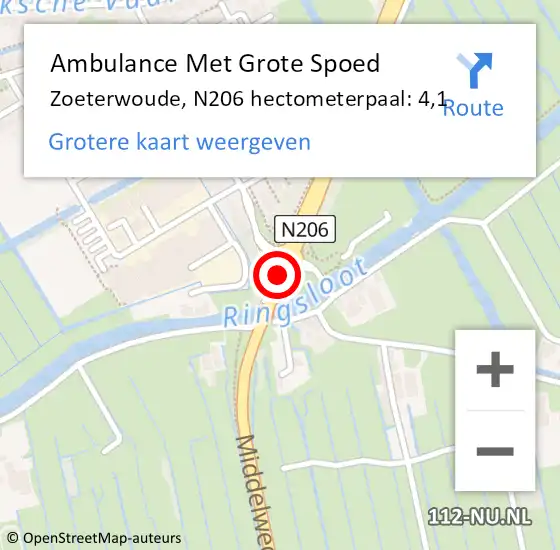 Locatie op kaart van de 112 melding: Ambulance Met Grote Spoed Naar Zoeterwoude, N206 hectometerpaal: 4,1 op 15 december 2024 14:29