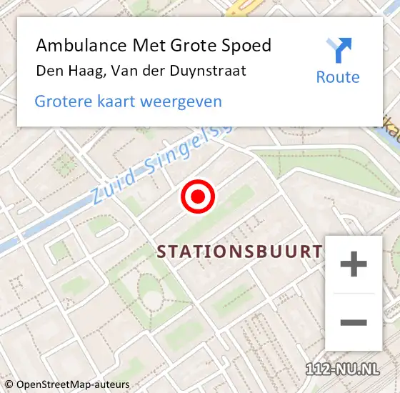 Locatie op kaart van de 112 melding: Ambulance Met Grote Spoed Naar Den Haag, Van der Duynstraat op 15 december 2024 15:28