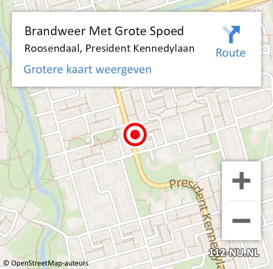 Locatie op kaart van de 112 melding: Brandweer Met Grote Spoed Naar Roosendaal, President Kennedylaan op 15 december 2024 15:35