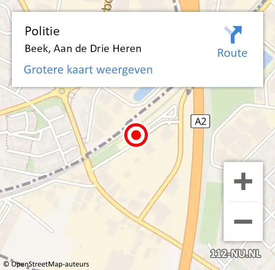 Locatie op kaart van de 112 melding: Politie Beek, Aan de Drie Heren op 15 december 2024 15:49