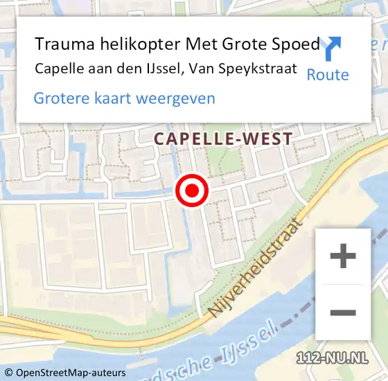 Locatie op kaart van de 112 melding: Trauma helikopter Met Grote Spoed Naar Capelle aan den IJssel, Van Speykstraat op 15 december 2024 15:51