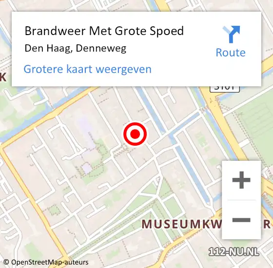 Locatie op kaart van de 112 melding: Brandweer Met Grote Spoed Naar Den Haag, Denneweg op 15 december 2024 15:56