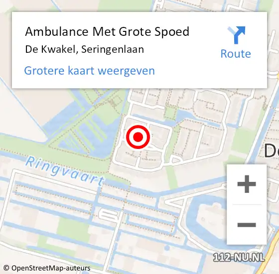 Locatie op kaart van de 112 melding: Ambulance Met Grote Spoed Naar De Kwakel, Seringenlaan op 15 december 2024 16:02