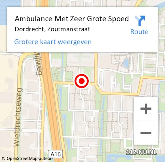 Locatie op kaart van de 112 melding: Ambulance Met Zeer Grote Spoed Naar Dordrecht, Zoutmanstraat op 15 december 2024 16:44