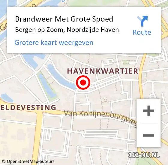 Locatie op kaart van de 112 melding: Brandweer Met Grote Spoed Naar Bergen op Zoom, Noordzijde Haven op 15 december 2024 16:48