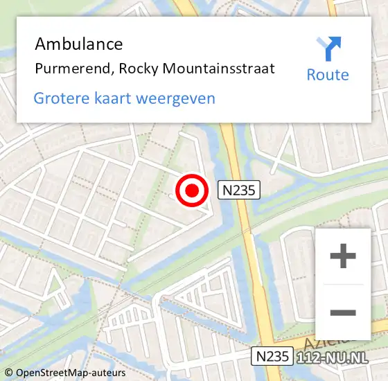 Locatie op kaart van de 112 melding: Ambulance Purmerend, Rocky Mountainsstraat op 15 december 2024 17:12