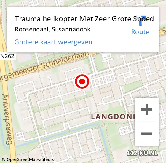 Locatie op kaart van de 112 melding: Trauma helikopter Met Zeer Grote Spoed Naar Roosendaal, Susannadonk op 15 december 2024 17:14