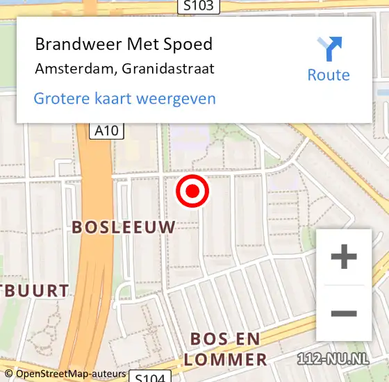 Locatie op kaart van de 112 melding: Brandweer Met Spoed Naar Amsterdam, Granidastraat op 15 december 2024 17:16