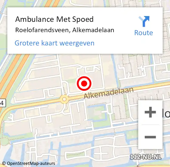 Locatie op kaart van de 112 melding: Ambulance Met Spoed Naar Roelofarendsveen, Alkemadelaan op 15 december 2024 17:26