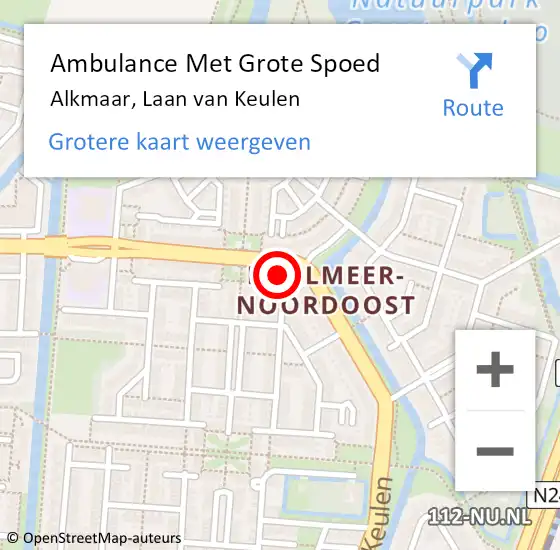 Locatie op kaart van de 112 melding: Ambulance Met Grote Spoed Naar Alkmaar, Laan van Keulen op 15 december 2024 17:26