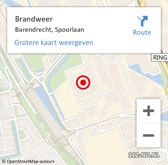 Locatie op kaart van de 112 melding: Brandweer Barendrecht, Spoorlaan op 15 december 2024 18:04