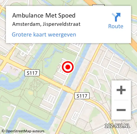 Locatie op kaart van de 112 melding: Ambulance Met Spoed Naar Amsterdam, Jisperveldstraat op 15 december 2024 18:20