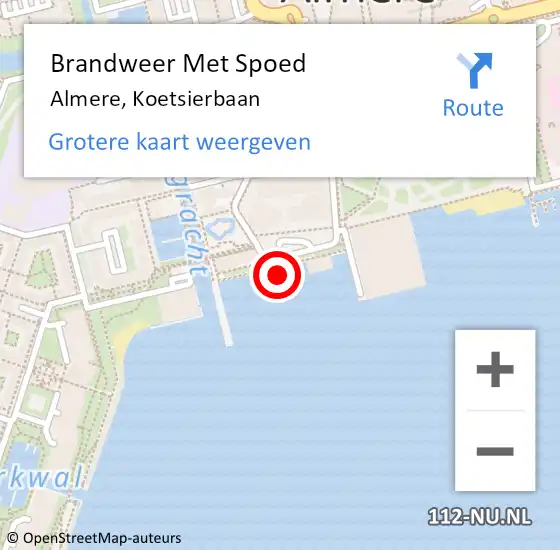 Locatie op kaart van de 112 melding: Brandweer Met Spoed Naar Almere, Koetsierbaan op 15 december 2024 18:32