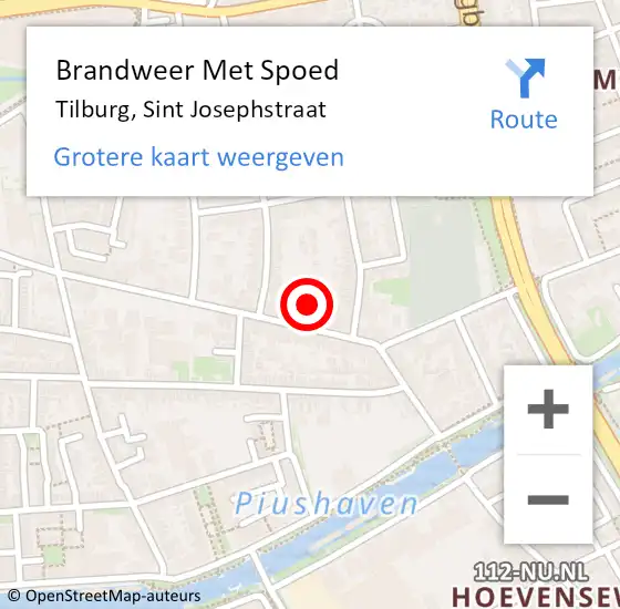 Locatie op kaart van de 112 melding: Brandweer Met Spoed Naar Tilburg, Sint Josephstraat op 15 december 2024 18:48