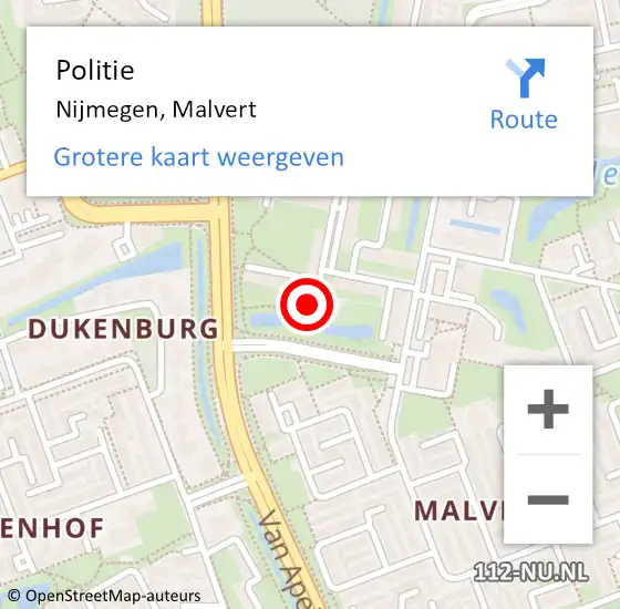 Locatie op kaart van de 112 melding: Politie Nijmegen, Malvert op 15 december 2024 18:56