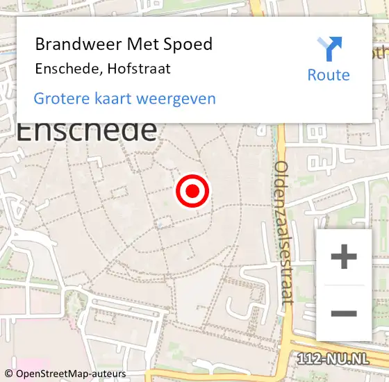 Locatie op kaart van de 112 melding: Brandweer Met Spoed Naar Enschede, Hofstraat op 15 december 2024 18:58