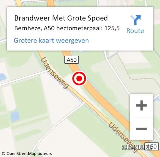 Locatie op kaart van de 112 melding: Brandweer Met Grote Spoed Naar Bernheze, A50 hectometerpaal: 125,5 op 15 december 2024 18:59