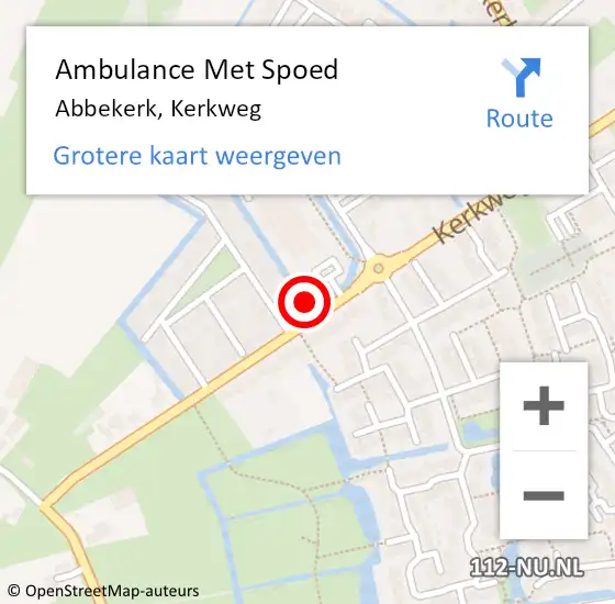 Locatie op kaart van de 112 melding: Ambulance Met Spoed Naar Abbekerk, Kerkweg op 15 december 2024 19:09