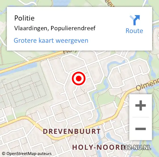 Locatie op kaart van de 112 melding: Politie Vlaardingen, Populierendreef op 15 december 2024 19:29